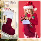 8 Set Christmas Stockings 18 Inch with Wood Name Tags, Burgundy - Image 2