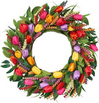 Spring Wreath 22 Inch Artificial Summer Wreaths Tulip Wreath for Front Door with Yellow Tulip Eucalyptus Leaves purple Lavender for Mother's Day Indoor Wall Festival Farmhouse Wedding Decor by MAINGKAUNG