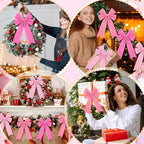 24 Pcs Valentine's Day Decoration Pink Velvet Bows 5 x 7.9 Inch Valentine Ribbon Wreath Bow Bulk Romantic Crafts for Garland Home Decor Wedding Outdoor Indoor Decor(Pink Color) - Image 6