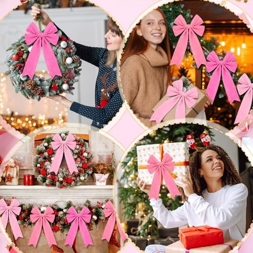 24 Pcs Valentine's Day Decoration Pink Velvet Bows 5 x 7.9 Inch Valentine Ribbon Wreath Bow Bulk Romantic Crafts for Garland Home Decor Wedding Outdoor Indoor Decor(Pink Color) - Image 6