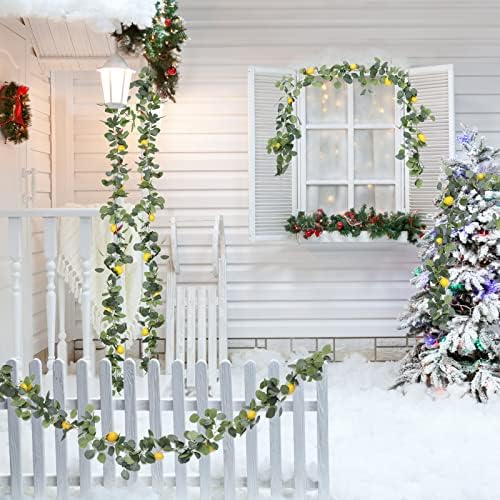 IUIBMI 6.5 Ft Artificial Lemon Greenery Garland with Green Eucalyptus Leaves, Artificial Lemon Vine Wreath for Front Door Kitchen Party Table Wedding Decor (2 Pcs) - Image 5