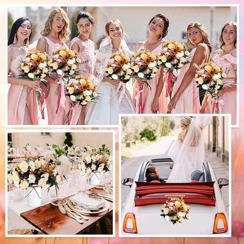 Hotop 12 Pcs Artificial Flowers Centerpiece for Tables 13 in, Champagne - Image 6