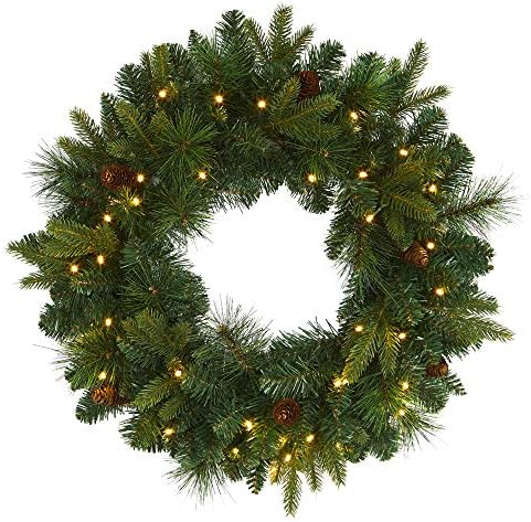 Nearly Natural 24 in Mixed Pine Artificial Christmas Wreath with LEDs by NearlyNatural
