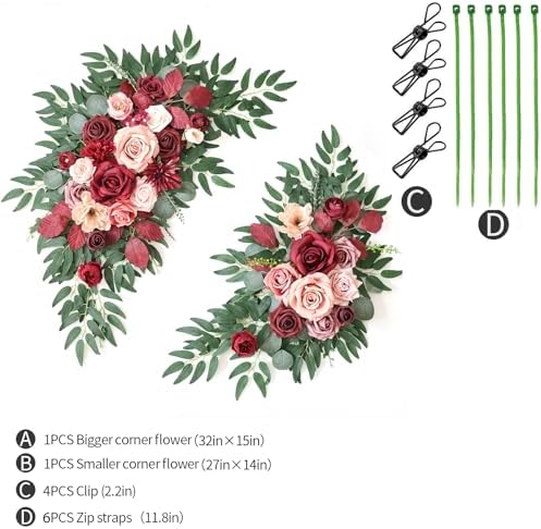 Artificial Wedding Arch Flowers Kit(Pack of 2) for Wedding Arch, Bridal Shower, Ceremony and Reception Backdrop Decoration (Cream red) - Image 2