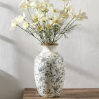 9.84 Inch Vintage Gray Chinoiserie Floral Vase, Antique Rustic Ceramic Vase for Home Decor, Living Room, Bookshelf, Office, Entryway, Garden, Chinoiserie Decor, Tuscan Decor by PORCER