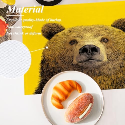 Shrahala Cute The Bear in Mineral Yellow Placemats, Face Background Table Mat Linen Burlap Washable Double-Deck Heat Insulation for Dining/Kitchen Table Set of 8 (12 X 18 Inch) - Image 5