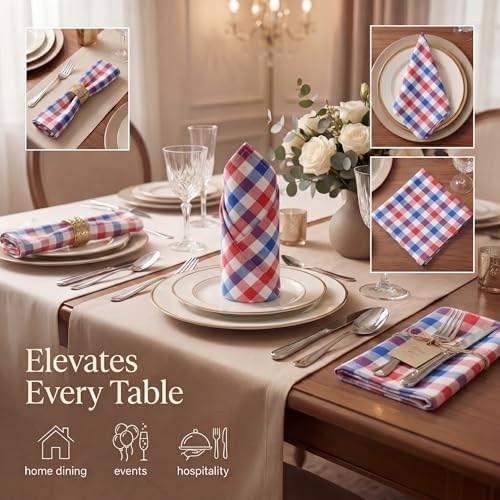 Urban Villa Cloth Napkins July4th 20x20 (Set of 12) Red/Blue - Image 2