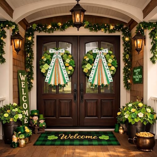 2 Pcs St Patricks Day Clover Ribbon Bow for Wreath Sash for Front Door - Image 6