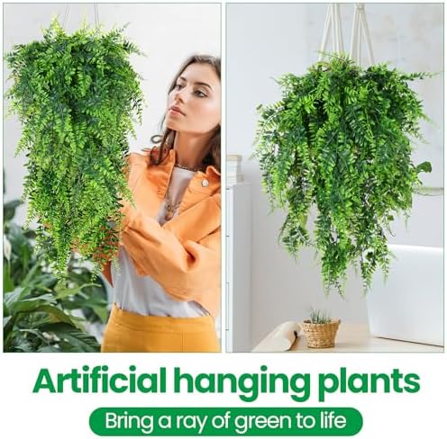 XunYee 28 Pcs Artificial Hanging Plants 32 Inch, Boston Fern - Image 6