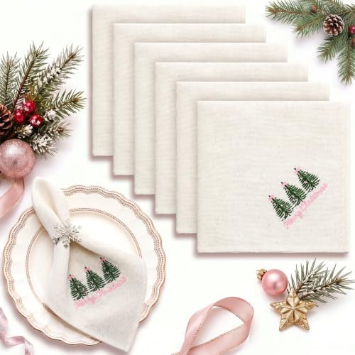 6 Pcs Coquette Merry Christmas Cloth Napkins Xmas Linen Dinner Napkins by SmoothNovelty