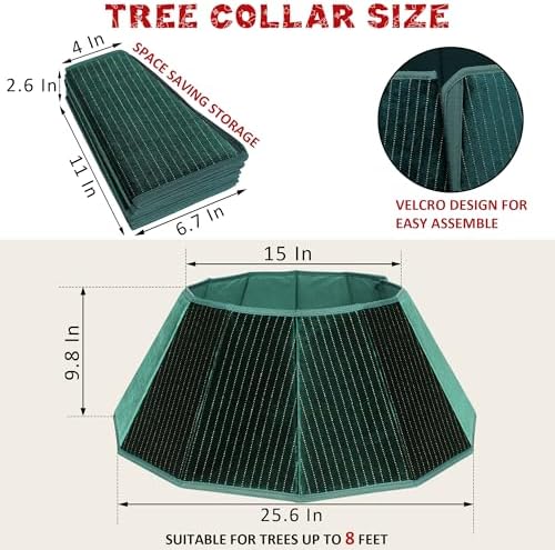 Blissun Christmas Tree Collar, Velvet Foldable Christmas Tree Ring with Golden Dotted line, Christmas Tree Skirt for Artificial Christmas Trees Decoration, Green - Image 2