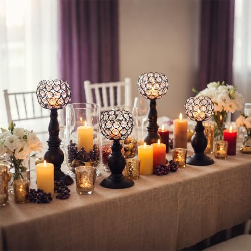 Black Crystal Candle Holders Set of 4(11.4" & 8.8") - Image 6