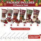 Foaincore Vintage Christmas Stocking 6 Pack 18 Inches with 6 Pieces Zinc Alloy Stocking Holders Fireplace Adjustable Holders for Family Holiday Mantel(Reindeer) - Image 2