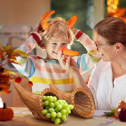 Dandat 2 Pcs Fall Cornucopia Basket Centerpiece 13.78 Inch, Imitation Vine - Image 5