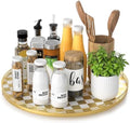 AMH 16-Inch Gold and White Checkerboard Lazy Susan with Rubberwood Base by AMH