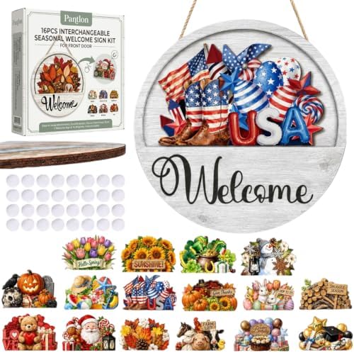 16 PCS Interchangeable Welcome Sign for Front Door Every Season Decoration by Unknown