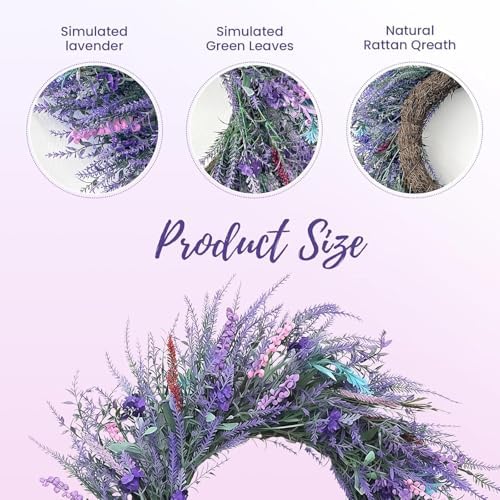 22-Inch Lavender Wreath for Front Door with Built-in Hook - Image 4