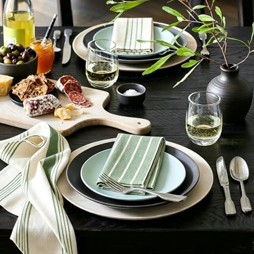 Sage Green Striped Napkins, Farmhouse Set of 12 Linen Dinner Napkins, Reusable & Washable 17x17 Inches for Everyday Use - Image 4
