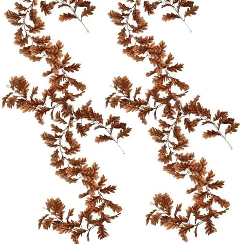 Artificial Oak Greenery Garland 5.9ft, 4pcs Fake Vines Real Touch Silk Brown Wreaths for Front Door Outside Centerpieces Wedding Arch Floral Arrangements (Orange) by Shirfloral