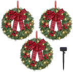 VINGLI 14 Inch Solar Christmas Wreath 3 Pack with 60 LED Lights, Red Bow by VINGLI