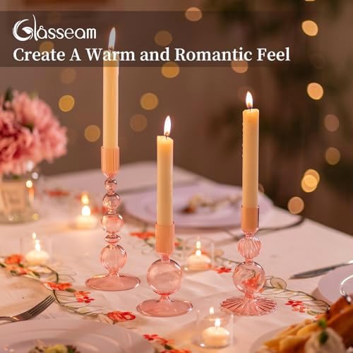 Glasseam Pink Glass Candlestick Holder: Unique Taper for Table Centerpiece - Image 2