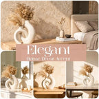Donut Vase Set of 2, Beige Ceramic Boho Pampas Grass Entryway Decor - Image 3