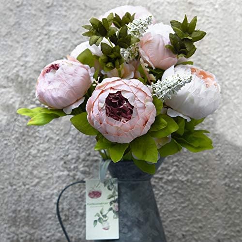 FiveSeasonStuff Rosy Pale Pink Artificial Peony Bouquet Set of 2 - Image 2