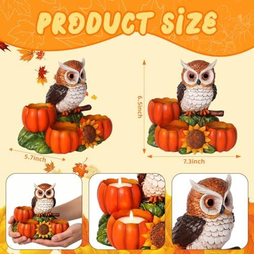 Fall Owl Candle Holder with 3 Pumpkin Tealight Holders - Image 4