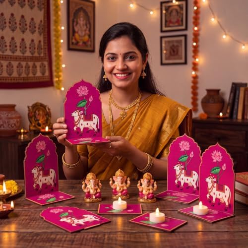 DoubleFill 12 Pack Indian Decorations for Pooja Candle Holder, Kamdhenu Cow - Image 4