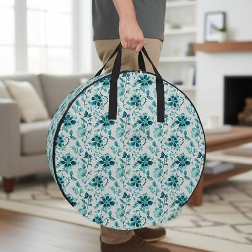 36 Inch Round Storage Bag 2 Pack,Ombre Turquoise Wild Flower Waterproof Wreath Storage Container with Handles&Zipper Farmhouse Leaves Herb Closet Organizer Bags Garland Box - Image 3