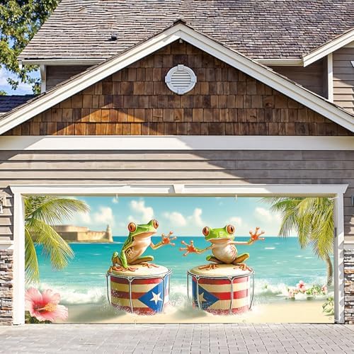 6 * 13ft Vibrant Puerto Rico Garage Door Banner, Tropical Island Scenery Decoration Flag, Vintage Castle Photo Prop Background, National Pride Garage Door Cover for Outdoor Party Festive Scene Decor by ANNAQUEEN