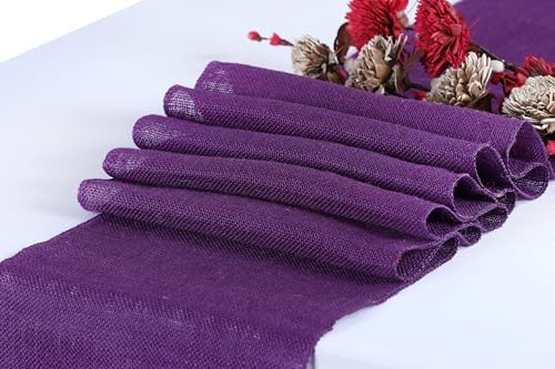 MDS® Pack of 15 Natural Burlap Table Runner, 12 x 72 Inch, Jute Rustic Farmhouse Boho Table Decor for Wedding Reception, Dining Table, Bridal Shower, Baby Shower & Party Decorations - Cadbury Purple - Image 2