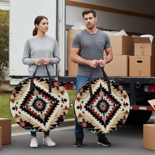 Abstract Ethnic Style Art Round Storage Bag 36 Inch, Retro Brown Green Weaving Pattern Clothes Storage Container with Handles Heavy Duty Organizer for Comforter, Bedding & Holiday Wreaths - Image 4