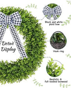 Vlorart 32" Faux Boxwood Wreath, Artificial Large Boxwood Wreaths Front Door, Spring Summer Waterproof Green Wreath Hanging with A Bow for Wall Farmhouse Outside Window Wedding Party Decor Year Round - Image 3