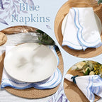 Hahafelt 12 Set Scalloped Cloth Napkins, Embroidery Polyester, Blue - Image 3