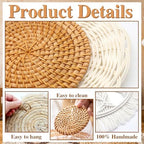 iChuan Boho Wall Hanging Basket Decor Set – 10-Piece Macrame and Woven Wall Art, Handmade Tapestry Wall Decor Seagrass Ornaments Round Tassels for Living Room, Bedroom, Nursery - Image 3