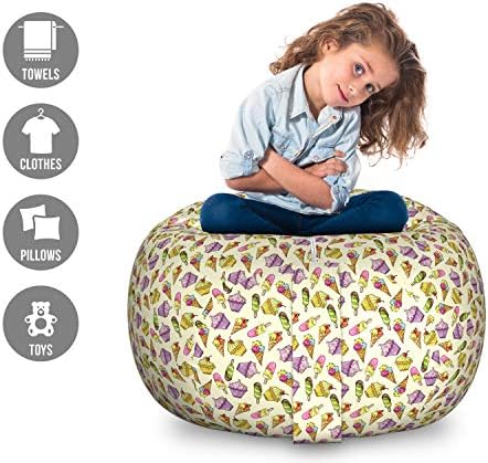 Ambesonne Ice Cream Storage Toy Bag Chair, Yummy Cupcakes Chocolate Party with Cherry Cones Fruit Theme, Stuffed Animal Organizer Washable Bag, Large Size, Cream Purple - Image 2