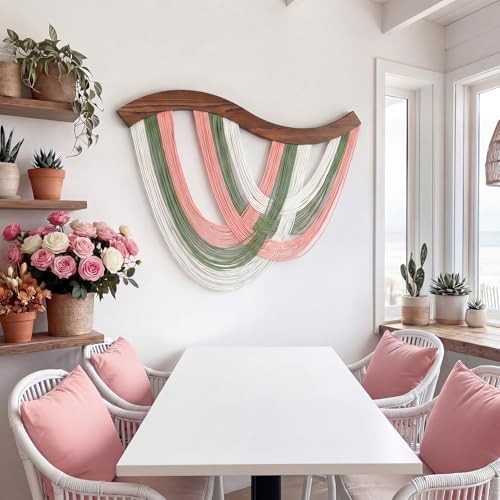 Blush Pink, Sage Green & White Macrame Wall Hanging Dip Dyed Yarn Wall Art - Image 6