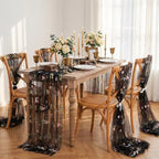 QueenDream 3 Pcs Black Wildflower Party Decorations Floral Table Runner Fabric 10ft Embroidery Tulle Spring Table Runner Seasonal Summer Butterfly for Wedding Baby Shower Birthday Party - Image 2