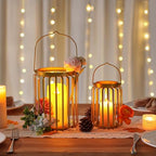 Farmhouse Lantern Decor Set of 2.Metal Candle Holders, Rustic Modern Vintage Style for Indoor Outdoor, Porch Patio Fireplace Mantle Wedding Decor (Gold,Candles not Included) - Image 4