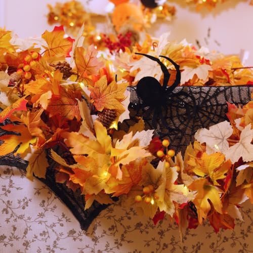 CQURE 9 Pack Fall Leaf Garland with Lights,53Ft 60LED Fall Decorations Maple Leaves String Lights, Artificial Autumn Garland for Thanksgiving Halloween Harvest Home Party - Image 2