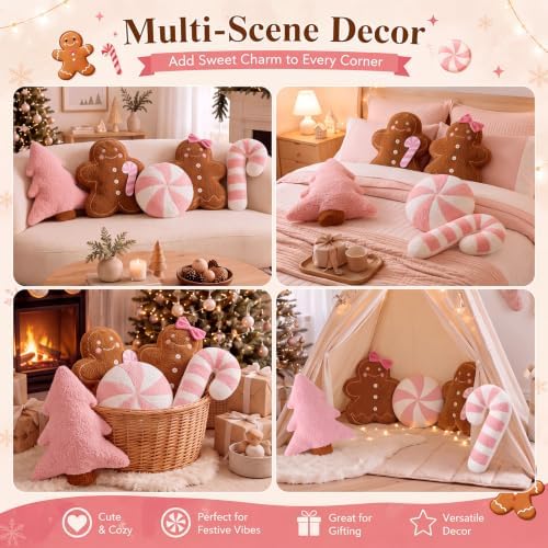 Geelin 5 Pcs Christmas Throw Pillows Gingerbread Xmas Tree Snowflake Candy - Image 4