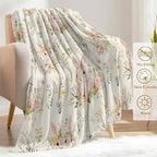 Cute Bunny Fleece Blanket - Lightweight Soft Cozy Gifts Throw for Animal Lovers, Kids,Women,Rabbit Floral Cream Blankets,Home Room Modern Farmhouse Boho Decor 50x60in - Image 3