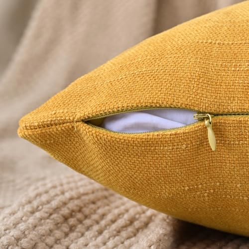 Set of 4 Soft Textured Decorative Throw Pillow Covers 20x20 Inch Cozy Farmhouse Cushion Cover Square Accent Pillow Cases for Bed Couch Sofa Living Room, Mustard Yellow - Image 3
