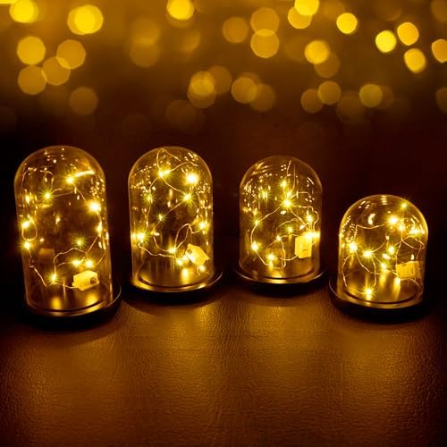 Suclain 4Pc Glass Dome Cloche with Wood Base, Black, 4.3/5.1/5.9/6.7 x 3.8 - Image 5