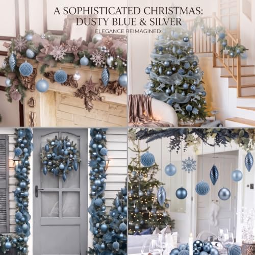Hollowfly Blue 56 Pcs Velvet Christmas Balls Ornaments Set - Image 5