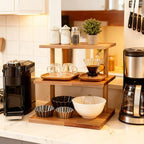 Upgraded Countertop Coffee Station Organizer, 3 Tier Wooden Shelf for Coffee Bar Accessories, Condiment Storage Caddy for Kitchen, Display Rack for Cupcake Tea Cups Kitchen Office - Image 3