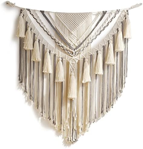 Jakalin Macrame Wall Hanging Grey Panels Boho Wall Art 31" Wx39 L - Image 5