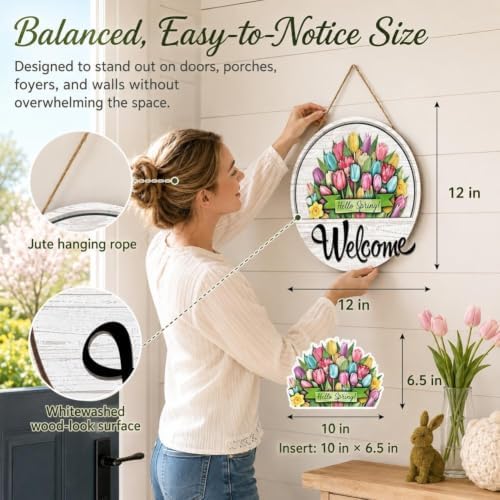 16-in-1 Interchangeable Seasonal Welcome Sign Front Door Porch Home Decor - Image 4