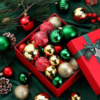 Lunmon 64 Pcs Christmas Ball Ornaments for Christmas Tree Glitter Red Gold Green Ball Ornament Hanging Christmas Decoration Assorted Size Christmas Ornament for Party Supplies, 1.6/1.97/2.4 Inch - Image 2